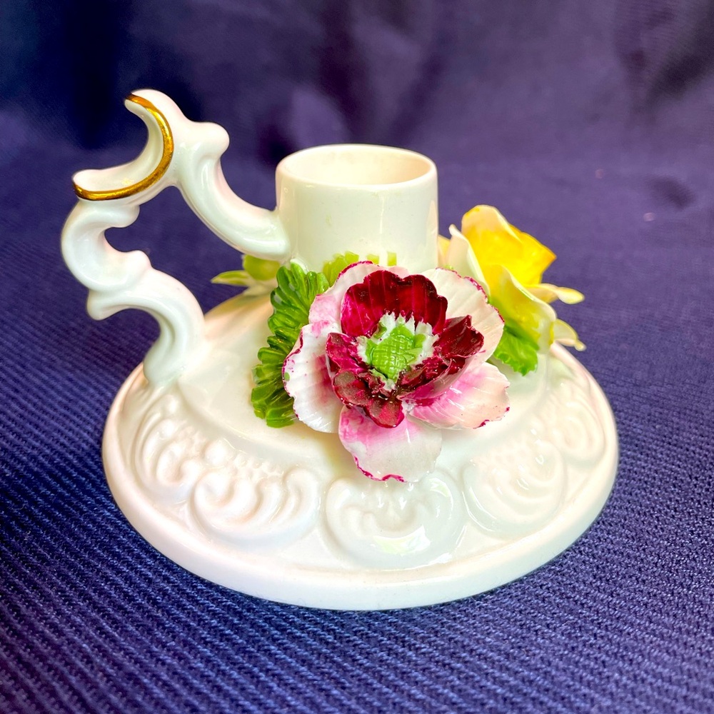 Radnor Hand Made Bone China Candle Holder with Flowers Made In England